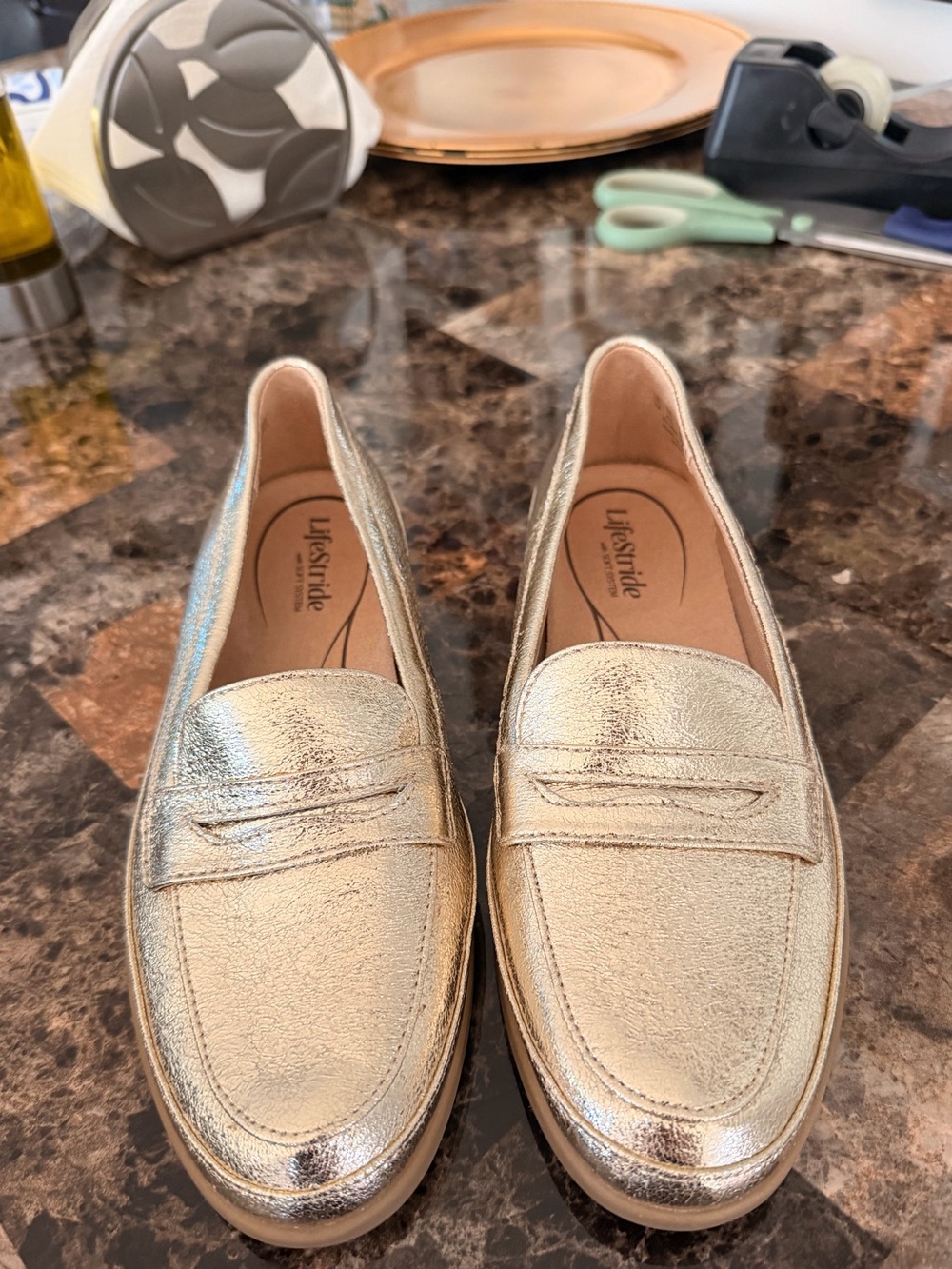 Life Stride Metallic Gold Women’s Slip-On Penny Loafers - Picture 3 of 4